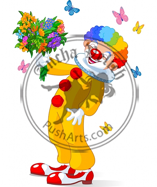 Cute Clown with flowers