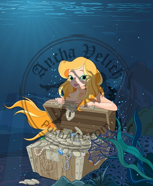 Cute Mermaid Over a Treasure Chest