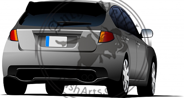 Rear side of gray car sedan on the road. Vector illustration