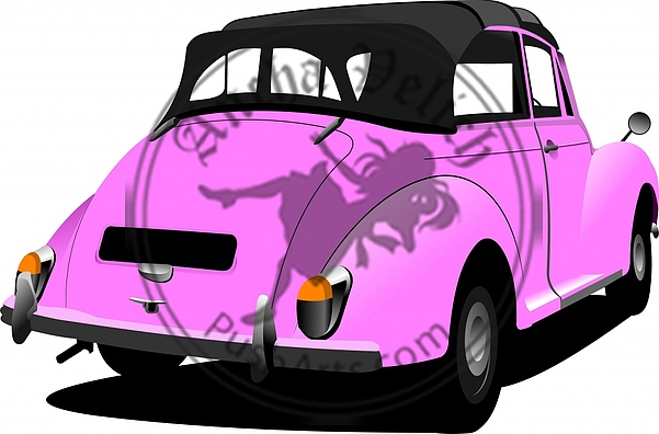 Pink vintage  car cabriolet on the road