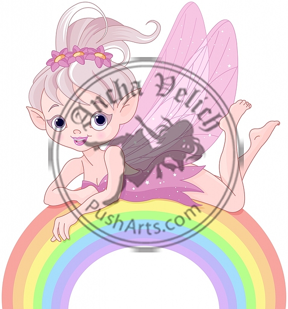 Pixie fairy on rainbow