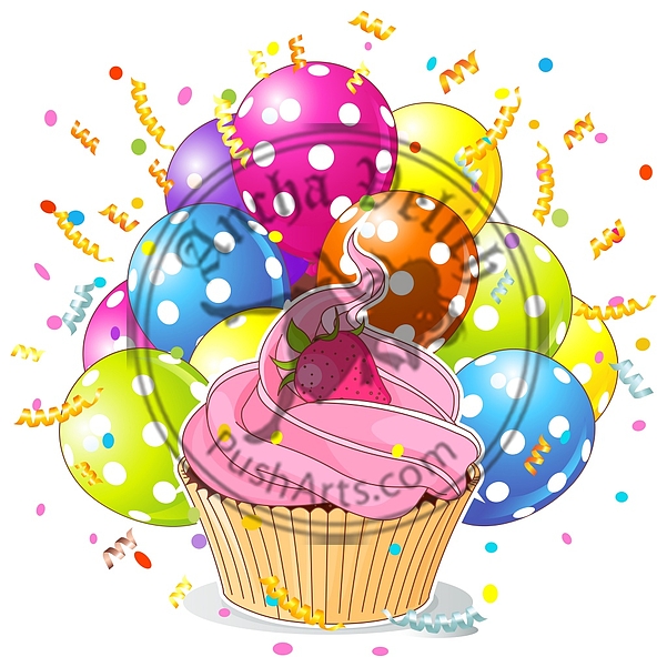 Birthday Cupcake with Balloons Birthday Cupcake with Balloons