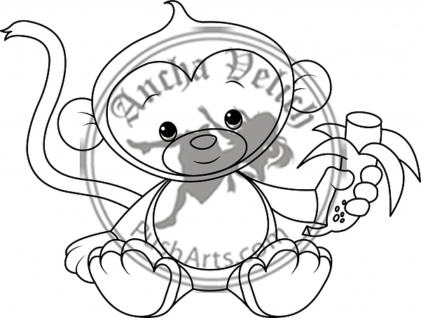 Baby Monkey eating banana coloring page