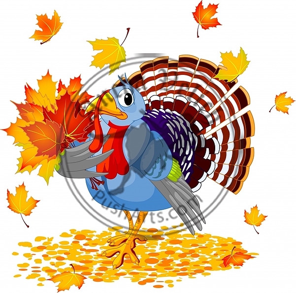 Cartoon Turkey with autumn bouquet Cartoon Turkey with autumn bouquet