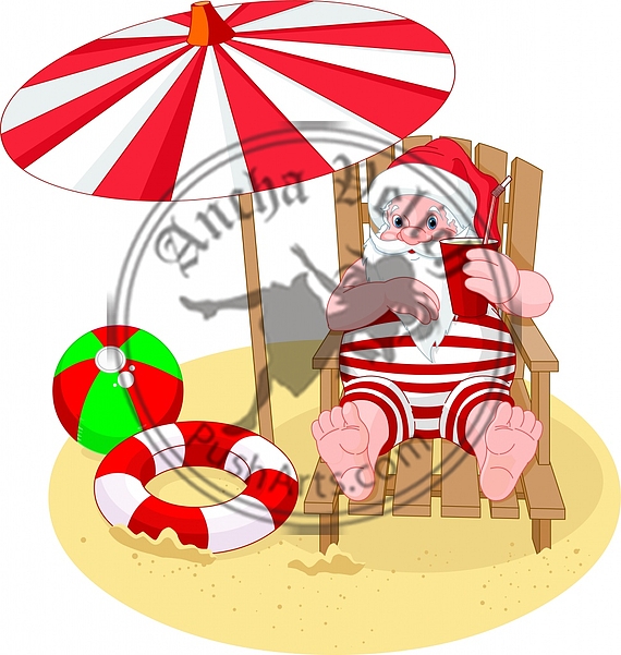 Santa Claus relaxing on the beach