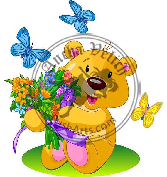 Bear Holding Bouquet