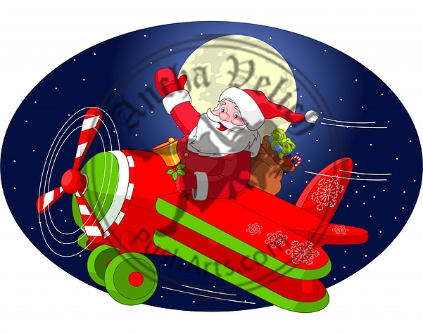 Santa is flying in an airplane