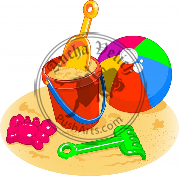 Beach Toys - Pail, Shovel, Ball, Rake