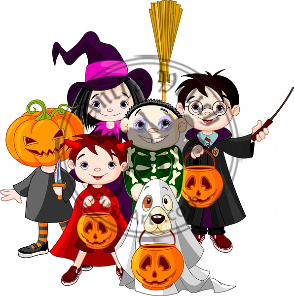 Halloween trick or treating children