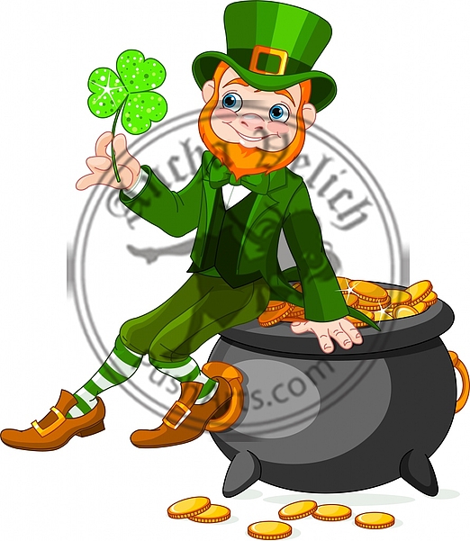 Leprechaun sitting on pot of gold