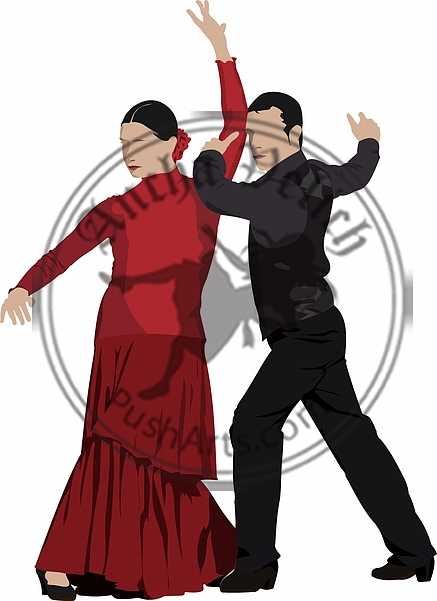 Beautiful young pair dancing flamenco isolated on white. Vector