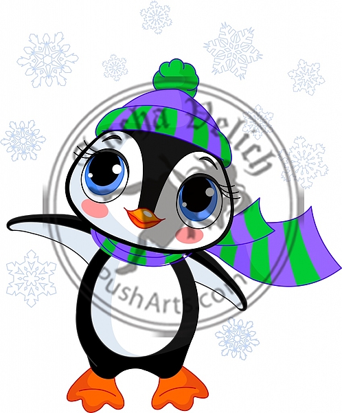 Cute winter penguin with hat and scarf