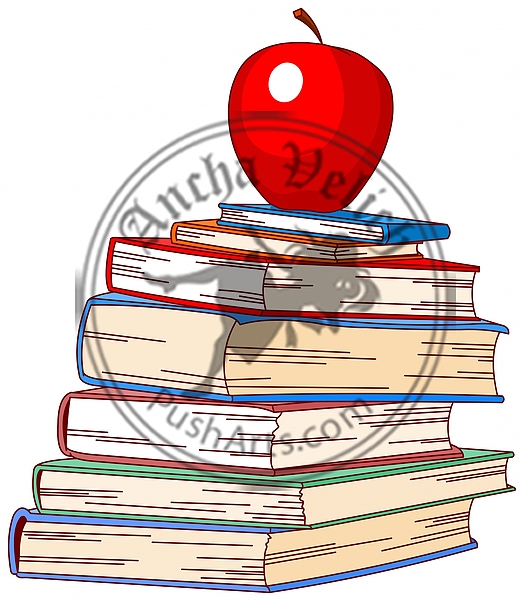 Pile Book and Red Apple