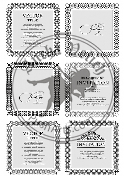 Collection of ornate vintage vector frames with sample text. Per
