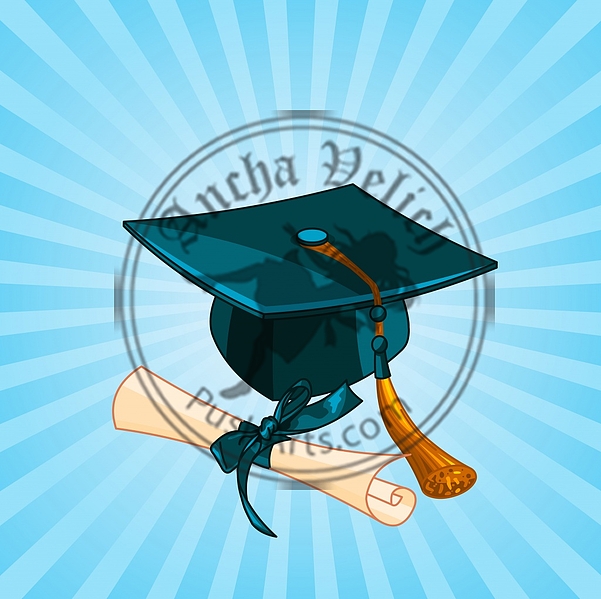 Graduation cap and diploma radial background