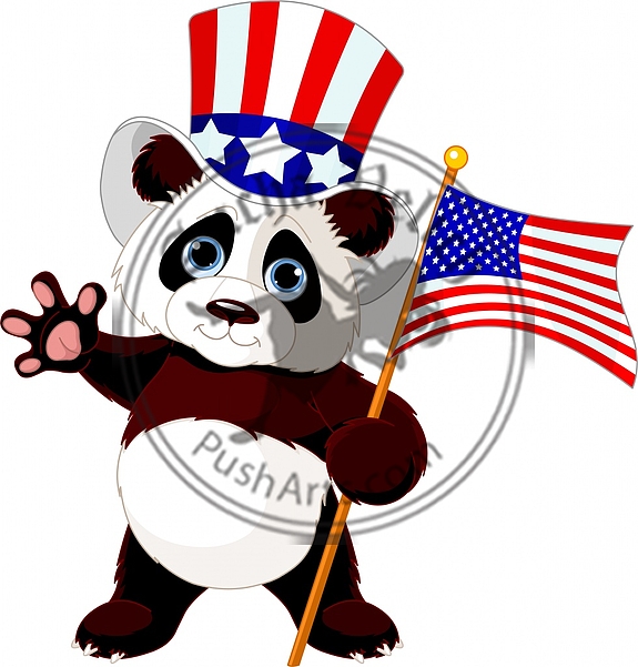 Panda Holding American Flag