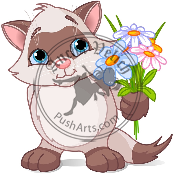 Cute kitten with flowers
