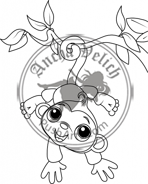 Baby monkey on a tree coloring page