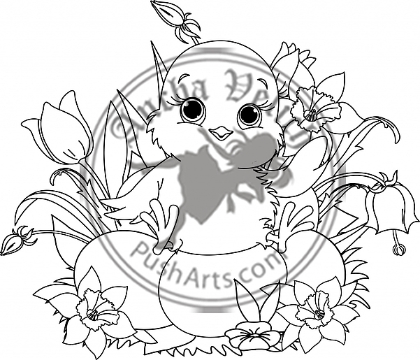 Happy Easter chick. Coloring page