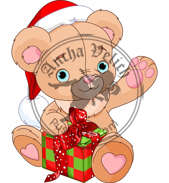 Christmas Teddy Bear holding gift