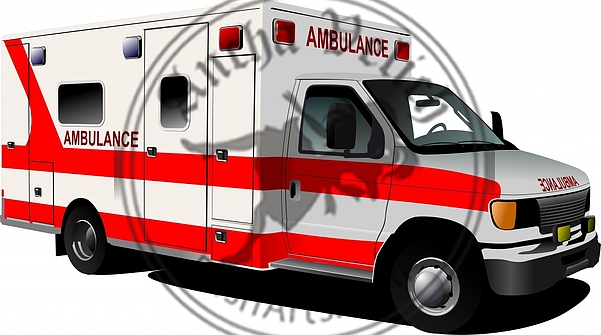 Modern ambulance van over white
