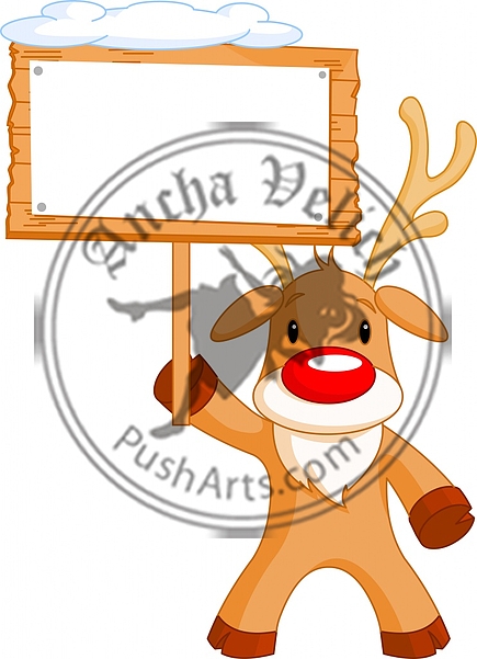 Reindeer Rudolph with sign