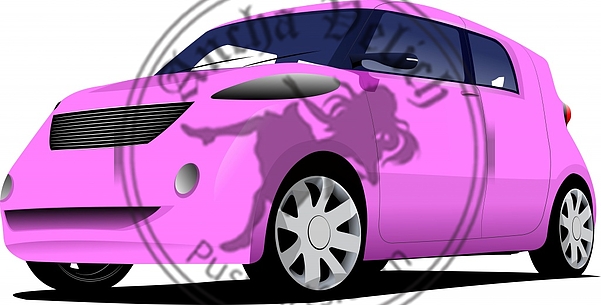 Pink  car sedan on the road