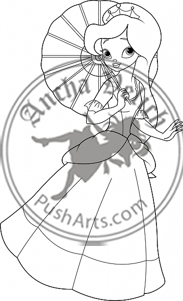 Beautiful princess with umbrella. Coloring page