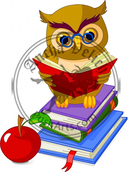 Wise Owl sitting on Pile book