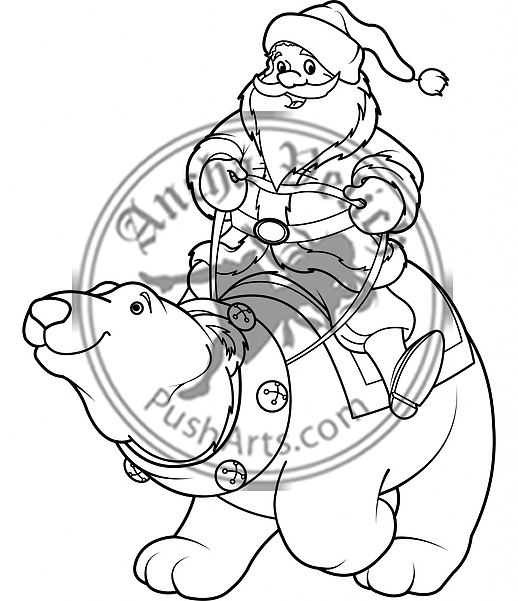 Santa Claus riding on polar bear coloring page Santa Claus riding on polar bear coloring page