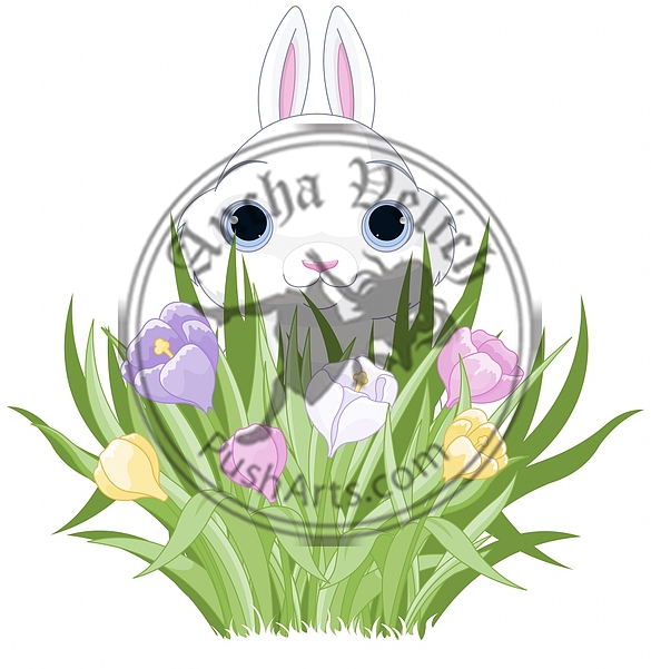 Easter Bunny with crocus bouquet