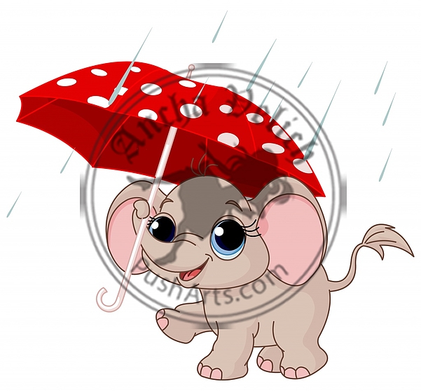 Cute baby elephant under umbrella