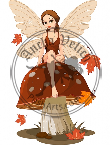 Autumn Fairy on the Mushroom