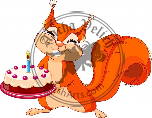Squirrel holding cake