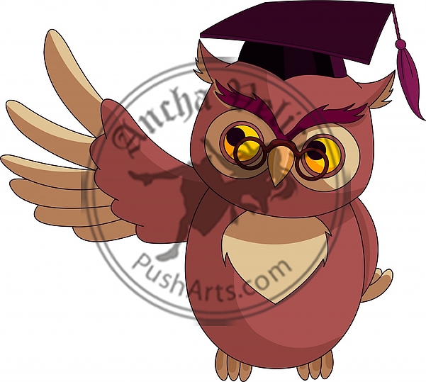 Cartoon Wise Owl with graduation cap