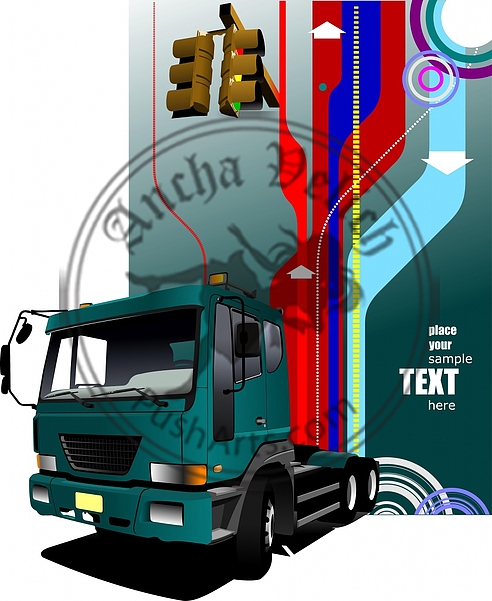 Abstract hi-tech background with green lorry image. Vector illus Abstract hi-tech background with green lorry image. Vector illus