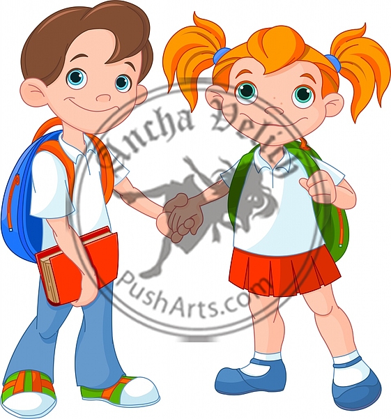 Boy and girl ready to school