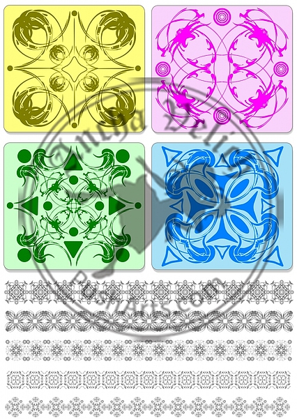 Collection of ornamental rule lines and tiles. Vector illustrati