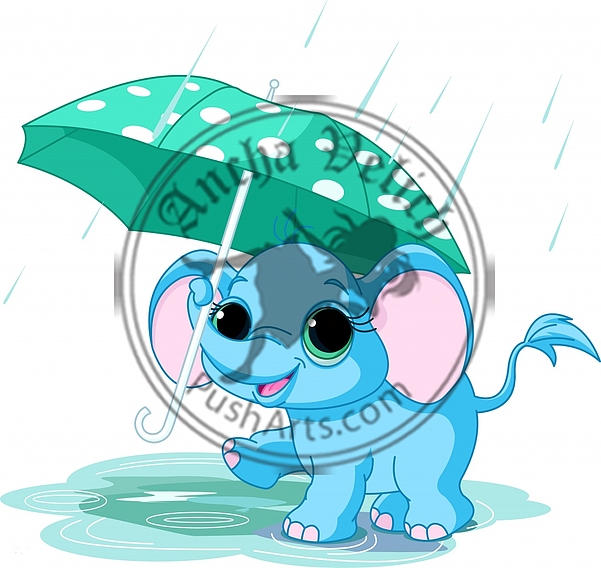 Cute baby elephant under umbrella