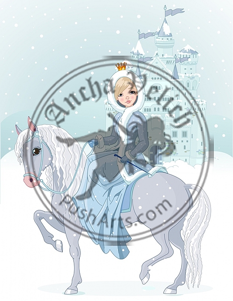 Princess riding horse at winter
