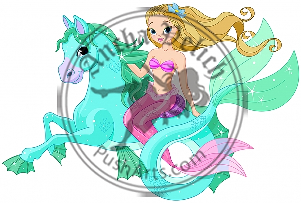 Beautiful Mermaid Riding Sea Horse