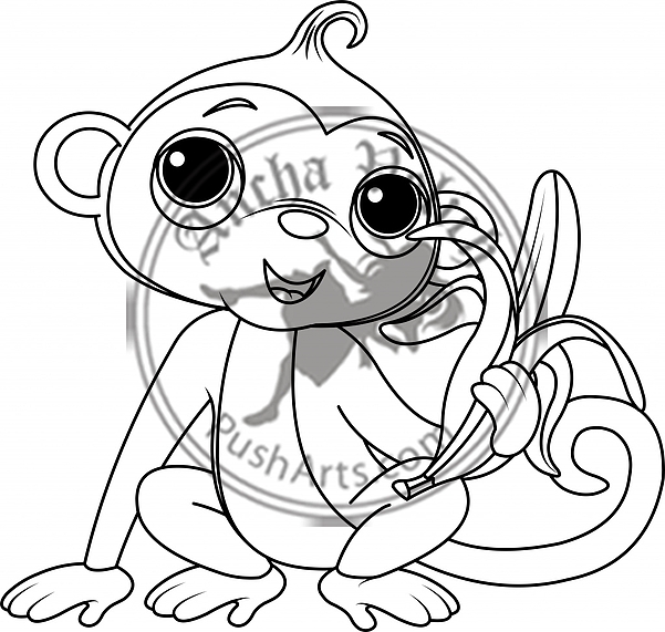 Funny Monkey with banana coloring page Funny Monkey with banana coloring page