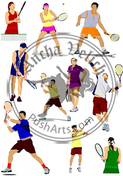 Big collection of tennis player silhouettes. Vector illustration