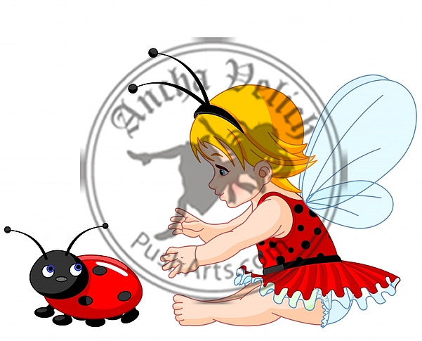 Cute baby fairy and ladybug