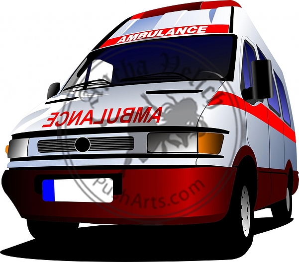 Modern ambulance van over white