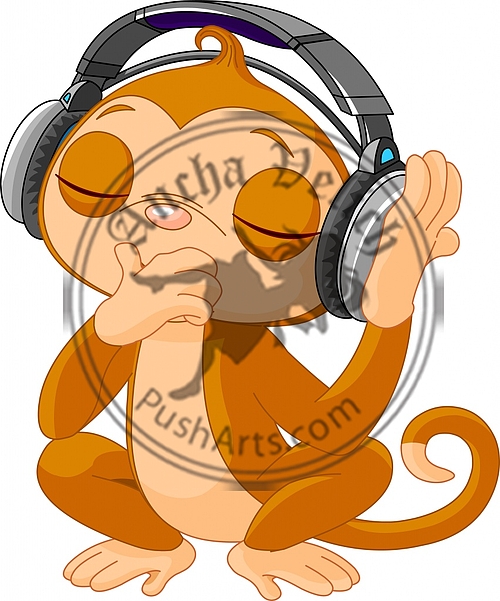 Cute little Monkey listening music