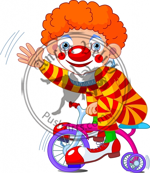 Clown on three-wheeled bicycle