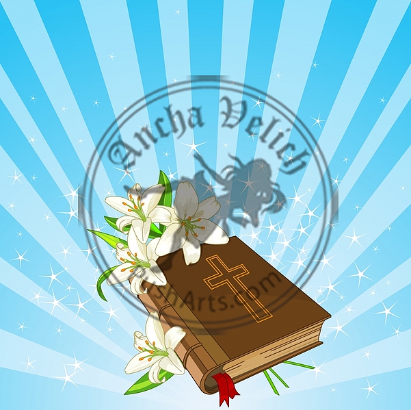 Bible and lily flowers background