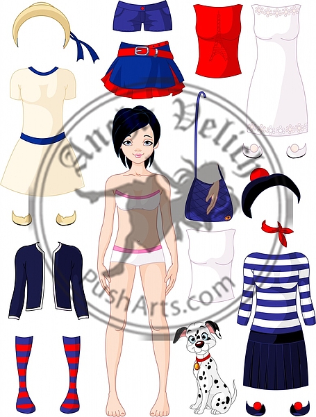 Paper doll with clothing