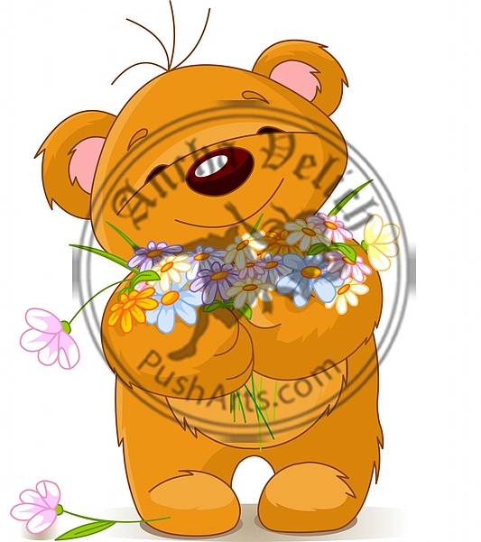 Teddy Bear Giving a Bouquet